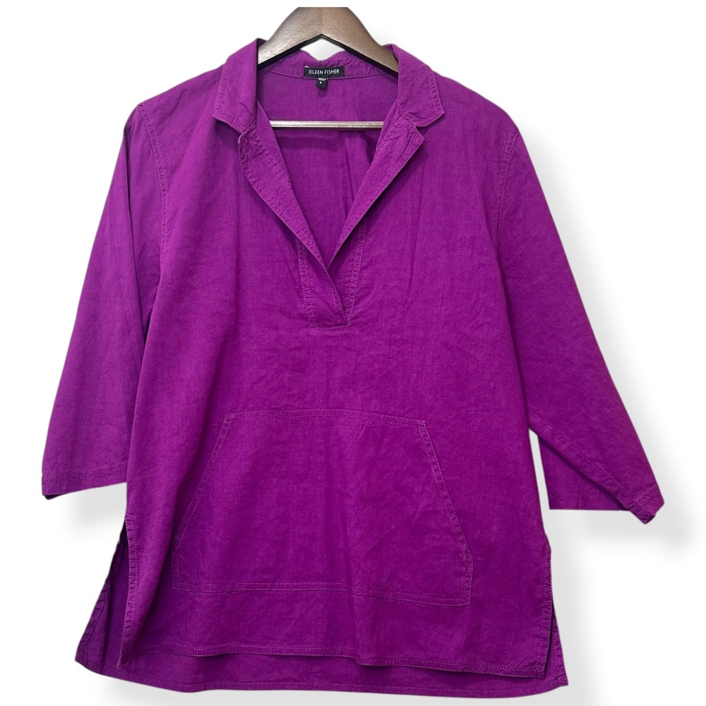 Eileen Fisher Tunic Linen Blend Purple Lagenlook Coastal Boho Minimalist Women S - Picture 2 of 8